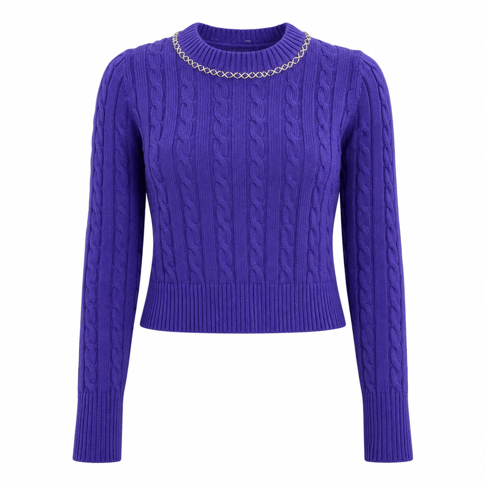 Jessica Simpson Womens Cable Knit Sweater Purple Pullover Large